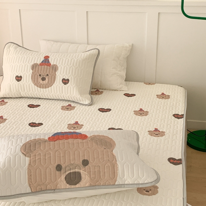 91家纺网 家纺一手货源 找家纺 昔可 2023新款床笠款乳胶凉席 油画爱心生日熊