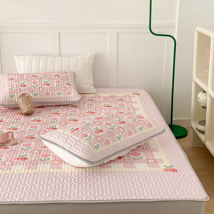 91家纺网 家纺一手货源 找家纺 昔可 2023新款床笠款乳胶凉席 樱桃郁金香