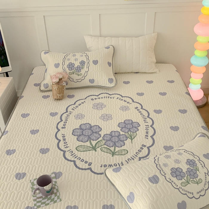 91家纺网 家纺一手货源 找家纺 昔可 2023新款床笠款乳胶凉席 紫爱心小花朵