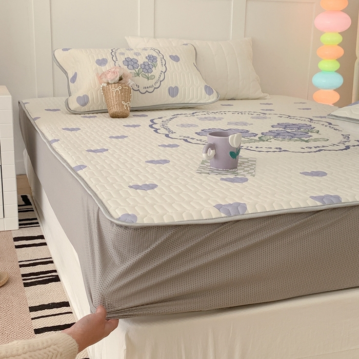 91家纺网 家纺一手货源 找家纺 昔可 2023新款床笠款乳胶凉席 紫爱心小花朵