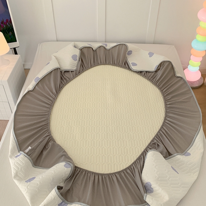 91家纺网 家纺一手货源 找家纺 昔可 2023新款床笠款乳胶凉席 紫爱心小花朵