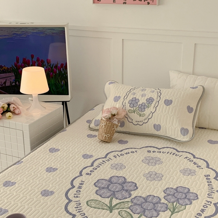 91家纺网 家纺一手货源 找家纺 昔可 2023新款床笠款乳胶凉席 紫爱心小花朵