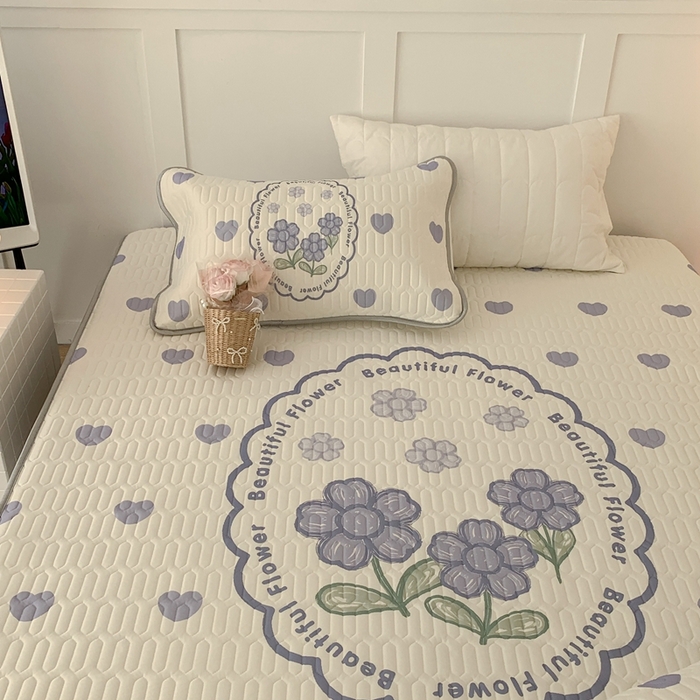 91家纺网 家纺一手货源 找家纺 昔可 2023新款床笠款乳胶凉席 紫爱心小花朵