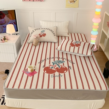 91家纺网 家纺一手货源 找家纺 昔可 2023新款床笠款乳胶凉席 竖条樱桃