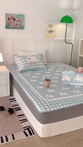 91家纺网 家纺一手货源 找家纺 昔可 2023新款床笠款乳胶凉席 蝴蝶结小兔