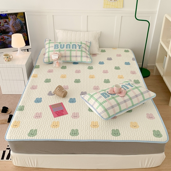 91家纺网 家纺一手货源 找家纺 昔可 2023新款床笠款乳胶凉席 彩色小兔