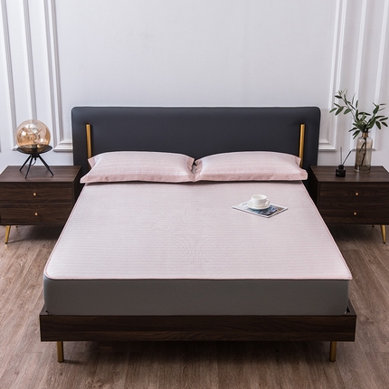 91家纺网 家纺一手货源 找家纺 1800D提花冰丝凉席床席款三件套 网布床笠款安迪-嫩粉