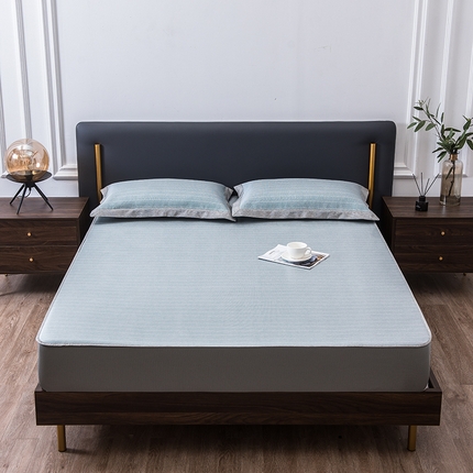 91家纺网 家纺一手货源 找家纺 1800D提花冰丝凉席床席款三件套 网布床笠款安迪-翡翠绿