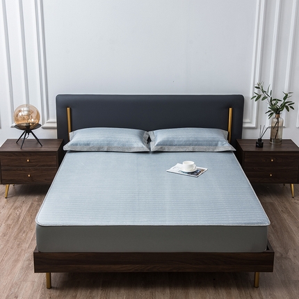 91家纺网 家纺一手货源 找家纺 1800D提花冰丝凉席床席款三件套 网布床笠款安迪-雾蓝