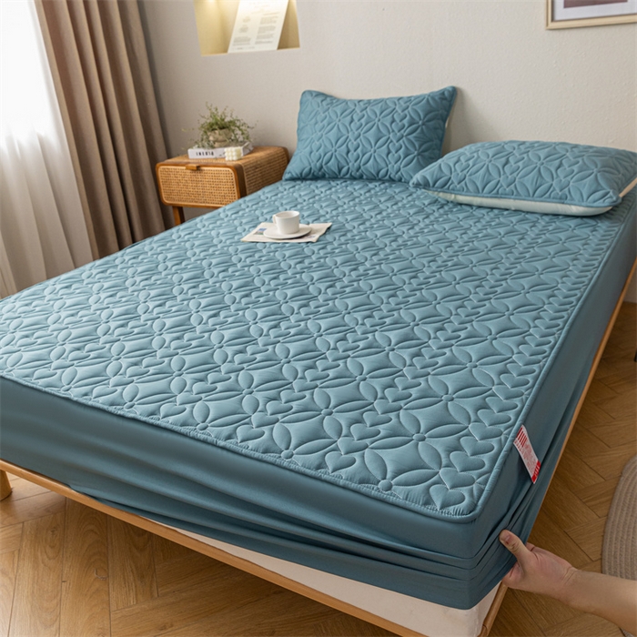 91家纺网 家纺一手货源 找家纺 鑫钰 2023新款A类母婴级大豆夹棉床笠 圆梦-清澈蓝