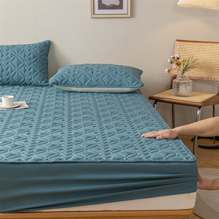 91家纺网 家纺一手货源 找家纺 鑫钰 2023新款A类母婴级大豆夹棉床笠 圆梦-清澈蓝