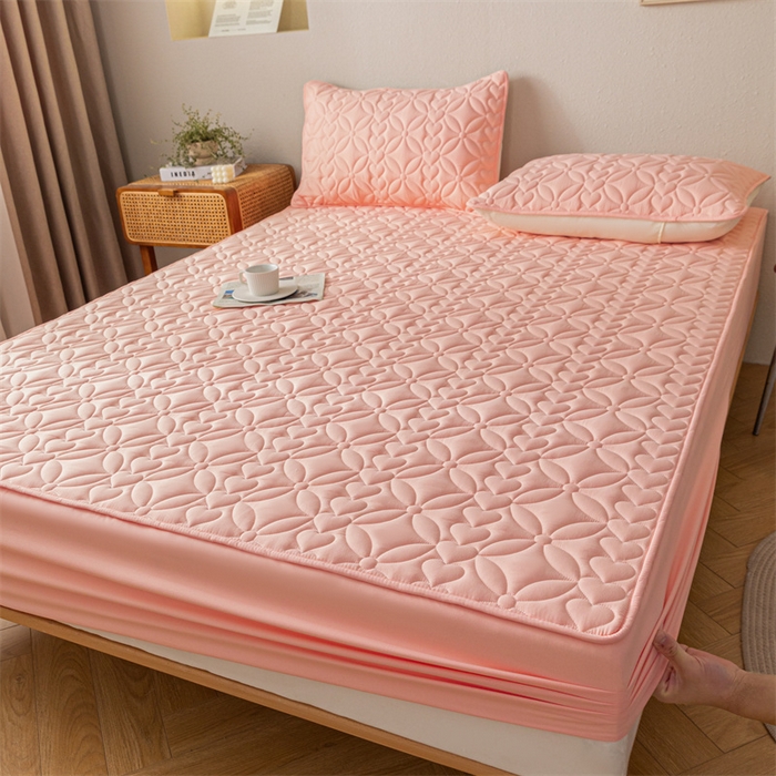 91家纺网 家纺一手货源 找家纺 鑫钰 2023新款A类母婴级大豆夹棉床笠 圆梦-樱桃粉