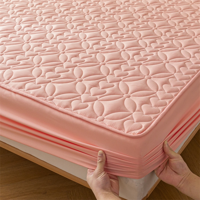 91家纺网 家纺一手货源 找家纺 鑫钰 2023新款A类母婴级大豆夹棉床笠 圆梦-樱桃粉