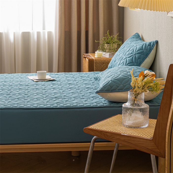 91家纺网 家纺一手货源 找家纺 鑫钰 2023新款A类母婴级大豆夹棉床笠 圆梦-清澈蓝