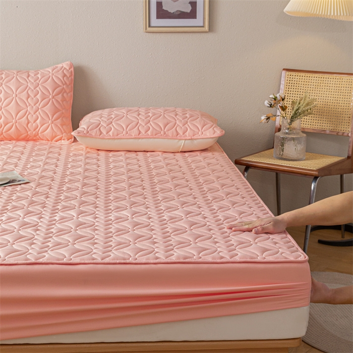 91家纺网 家纺一手货源 找家纺 鑫钰 2023新款A类母婴级大豆夹棉床笠 圆梦-樱桃粉