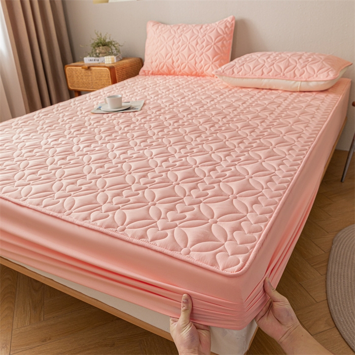 91家纺网 家纺一手货源 找家纺 鑫钰 2023新款A类母婴级大豆夹棉床笠 圆梦-樱桃粉