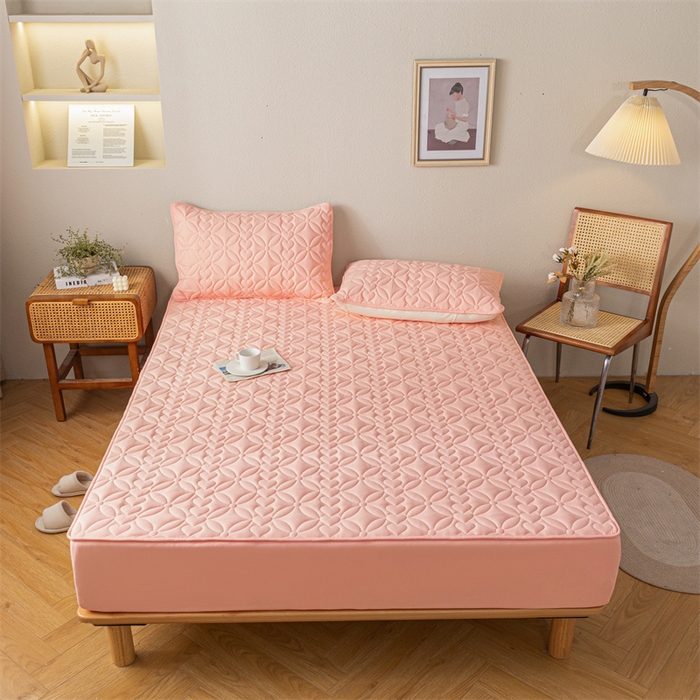 91家纺网 家纺一手货源 找家纺 鑫钰 2023新款A类母婴级大豆夹棉床笠 圆梦-樱桃粉