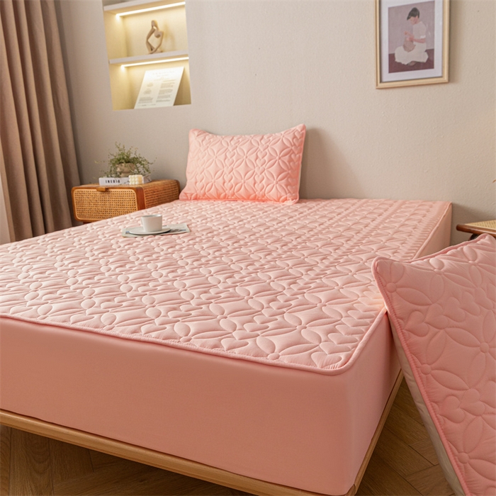 91家纺网 家纺一手货源 找家纺 鑫钰 2023新款A类母婴级大豆夹棉床笠 圆梦-樱桃粉