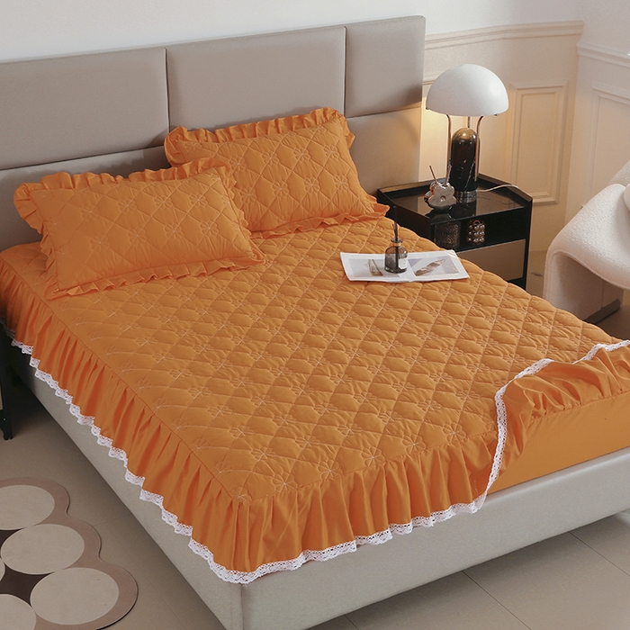 91家纺网 家纺一手货源 找家纺 （总）情煊家纺2023新款全棉夹棉纯色花边床笠