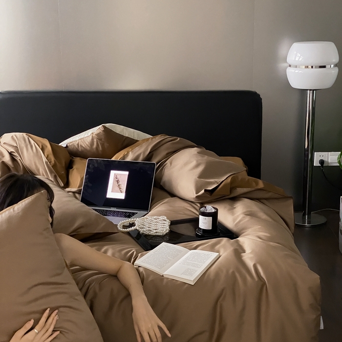 91家纺网 家纺一手货源 找家纺 （总）梦享生活家居 2023新款100支长绒棉贡缎双拼四件套