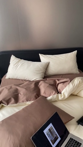 91家纺网 家纺一手货源 找家纺 梦享生活家居 2023新款100支长绒棉贡缎双拼四件套 奶咖