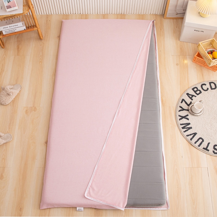 91家纺网 家纺一手货源 找家纺 凌云家纺 2025年新款彩棉床垫套 曼妙粉