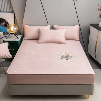 新款百分百冰感凉感床笠凉席三件套-玫瑰之约 粉豆沙