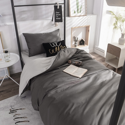 恩和家纺 2024新款学生宿舍床三件套 深灰银灰