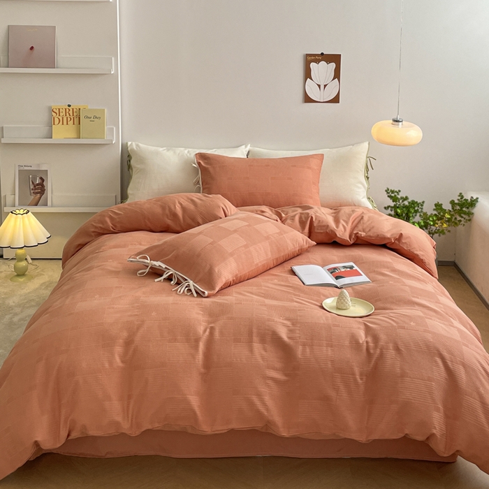 91家纺网 家纺一手货源 找家纺 玛奇朵 2023新品60S华夫格提花系带款-迪欧雅系列 迪欧雅-艾玛橙