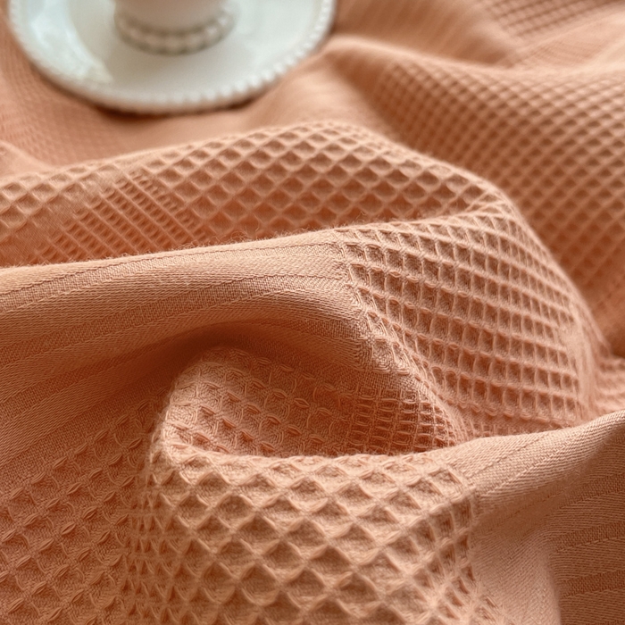 91家纺网 家纺一手货源 找家纺 玛奇朵 2023新品60S华夫格提花系带款-迪欧雅系列 迪欧雅-艾玛橙