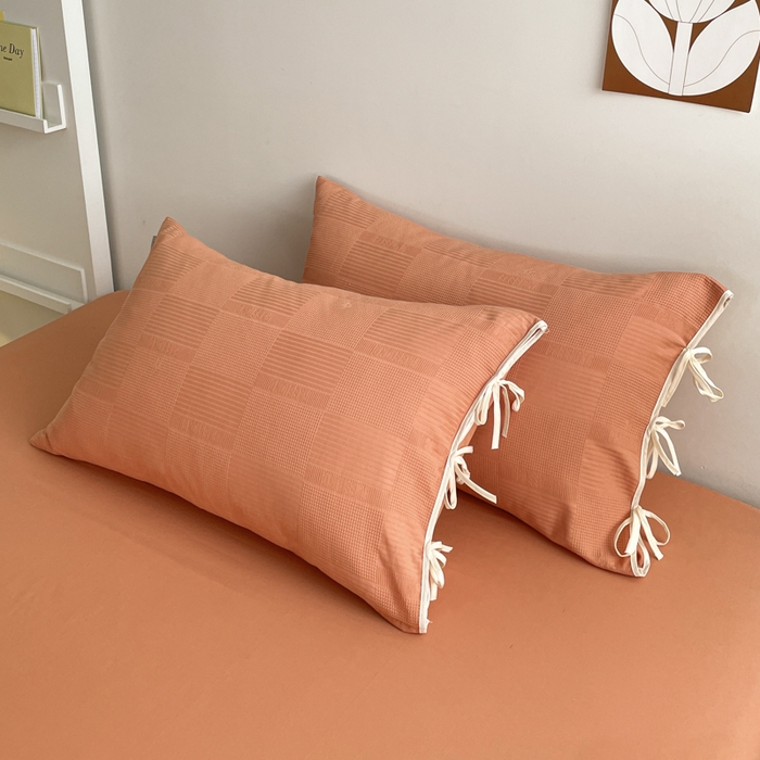 91家纺网 家纺一手货源 找家纺 玛奇朵 2023新品60S华夫格提花系带款-迪欧雅系列 迪欧雅-艾玛橙