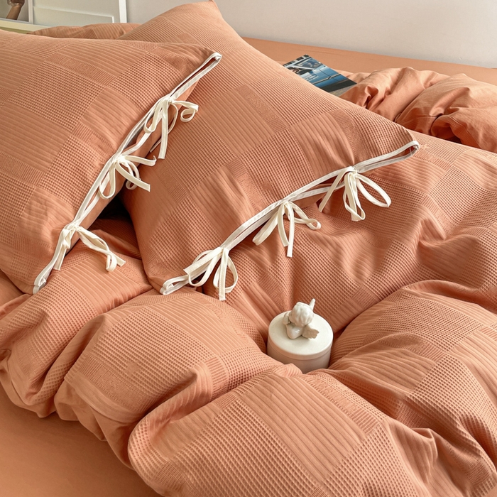 91家纺网 家纺一手货源 找家纺 玛奇朵 2023新品60S华夫格提花系带款-迪欧雅系列 迪欧雅-艾玛橙