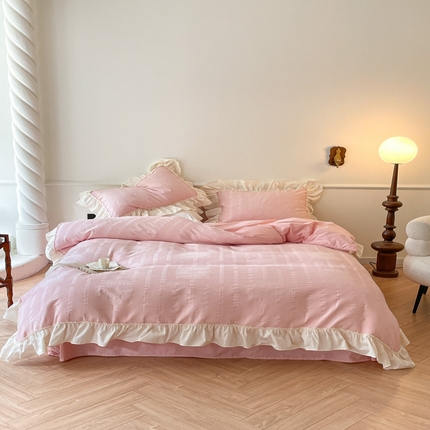 91家纺网 家纺一手货源 找家纺 （总）玛奇朵 2023新品法式浪漫荷叶边60S华夫格大提花-凯伦系列