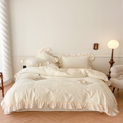 91家纺网 家纺一手货源 找家纺 （总）玛奇朵 2023新品法式浪漫荷叶边60S华夫格大提花-凯伦系列