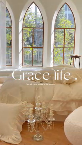 91家纺网 家纺一手货源 找家纺 玛奇朵 2023新品法式浪漫荷叶边60S华夫格大提花-凯伦系列 凯伦-白