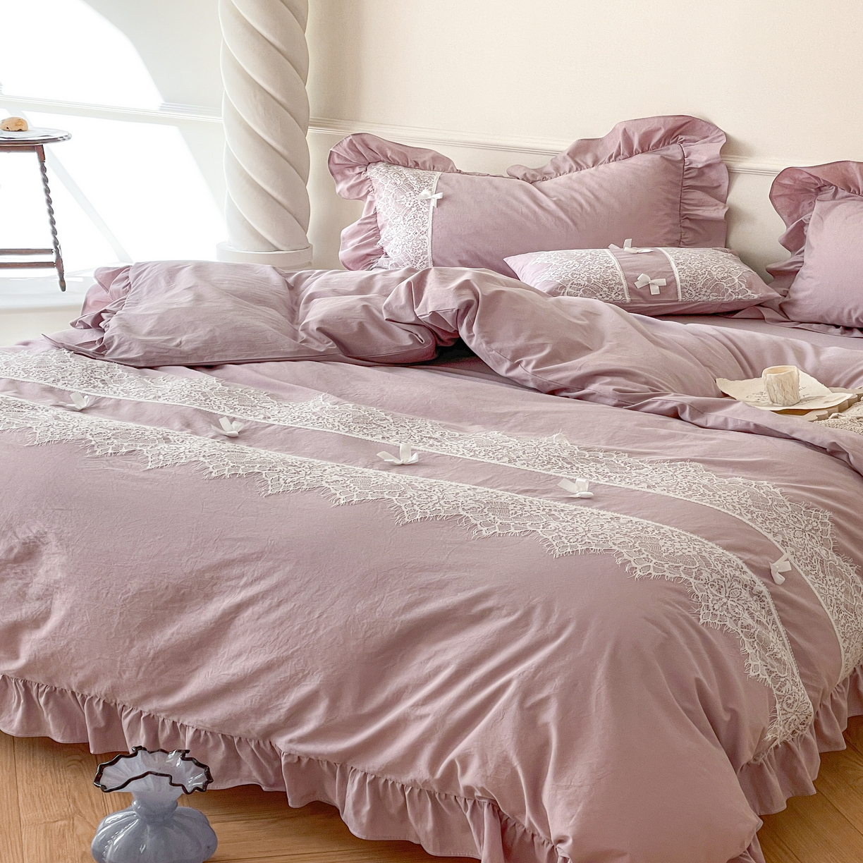 91家纺网 家纺一手货源 找家纺 玛奇朵 2023新品全棉有氧纱水洗棉-黛西系列 紫