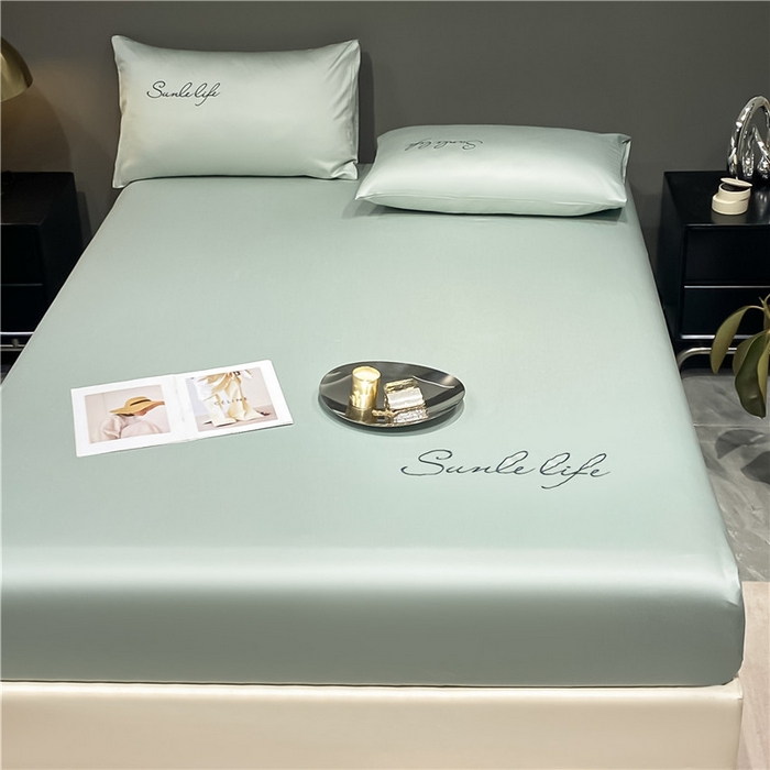 91家纺网 家纺一手货源 找家纺 古吉梦2024新款S刺绣A类抗菌防螨-冰丝床笠三件套 S刺绣-梵星蓝