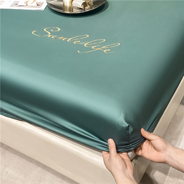 91家纺网 家纺一手货源 找家纺 古吉梦2024新款S刺绣A类抗菌防螨-冰丝床笠三件套 S刺绣-浅石兰