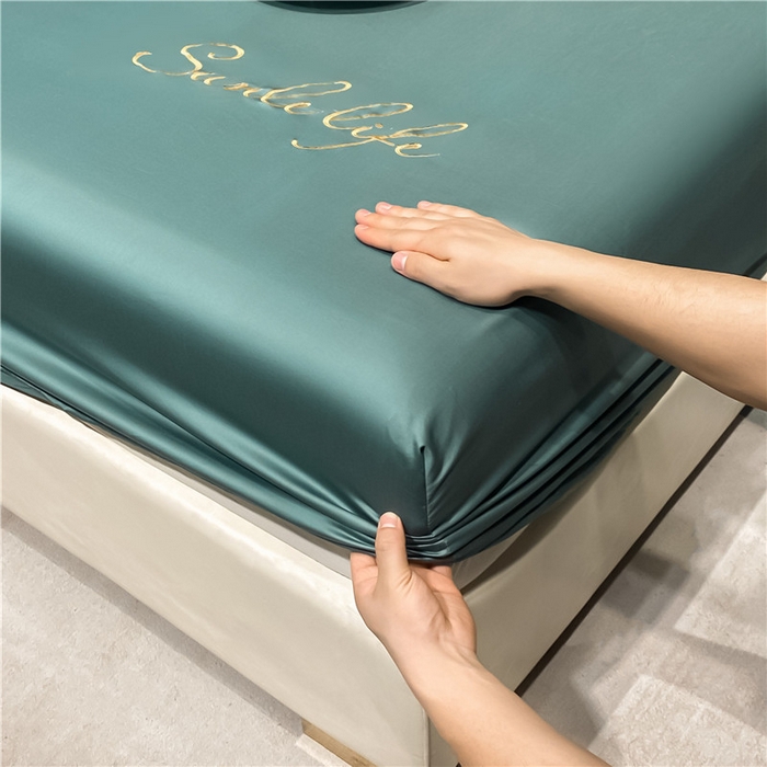 91家纺网 家纺一手货源 找家纺 古吉梦2024新款S刺绣A类抗菌防螨-冰丝床笠三件套 S刺绣-浅石兰