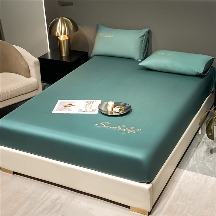 91家纺网 家纺一手货源 找家纺 古吉梦2024新款S刺绣A类抗菌防螨-冰丝床笠三件套 S刺绣-浅石兰