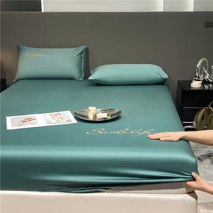 91家纺网 家纺一手货源 找家纺 古吉梦2024新款S刺绣A类抗菌防螨-冰丝床笠三件套 S刺绣-浅石兰