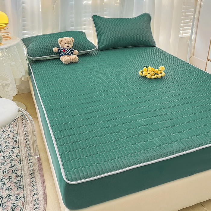 91家纺网 家纺一手货源 找家纺 民新家纺 2023新款乳胶凉席床笠款 墨绿