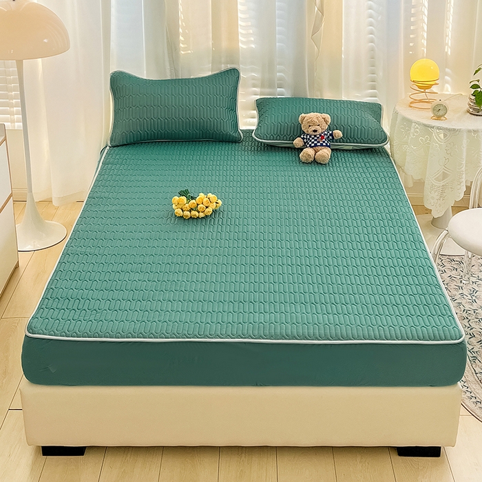 91家纺网 家纺一手货源 找家纺 民新家纺 2023新款乳胶凉席床笠款 墨绿