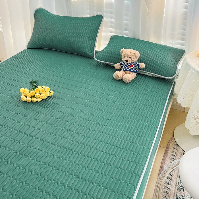 91家纺网 家纺一手货源 找家纺 民新家纺 2023新款乳胶凉席床笠款 墨绿