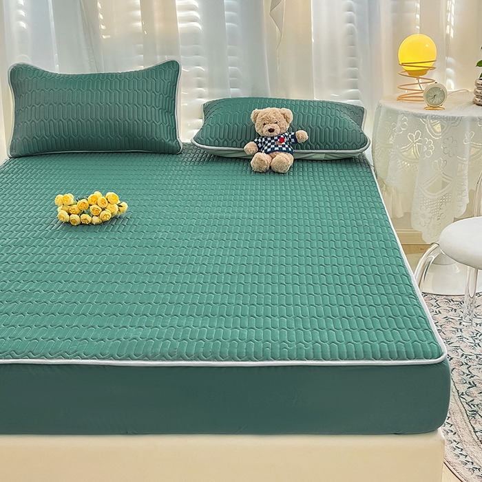 91家纺网 家纺一手货源 找家纺 民新家纺 2023新款乳胶凉席床笠款 墨绿