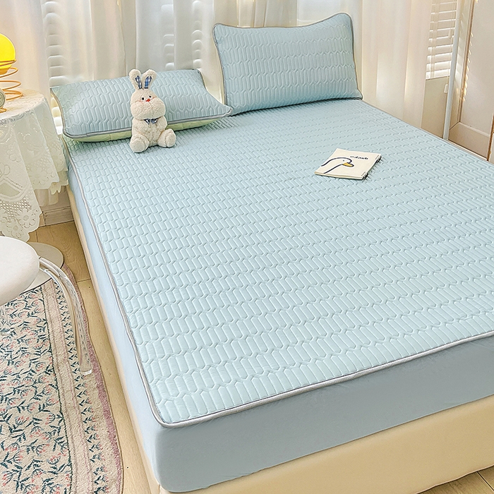 91家纺网 家纺一手货源 找家纺 民新家纺 2023新款乳胶凉席床笠款 天空蓝