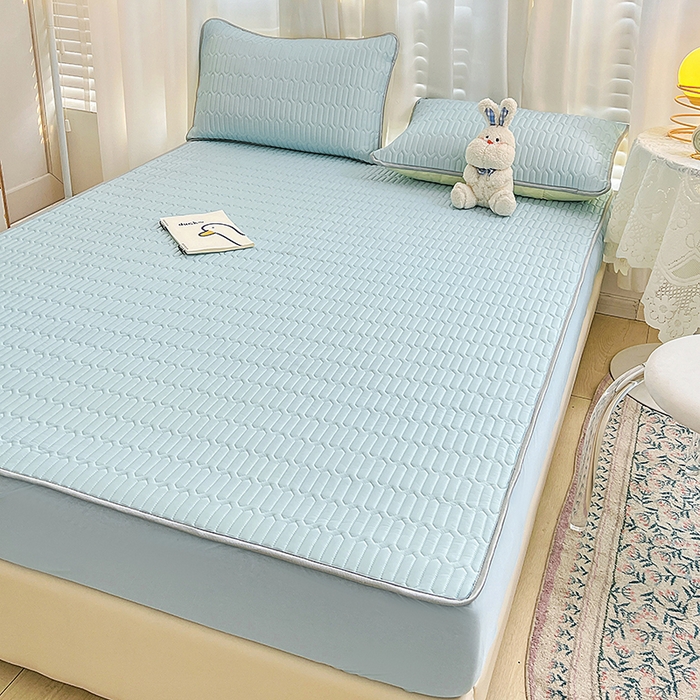 91家纺网 家纺一手货源 找家纺 民新家纺 2023新款乳胶凉席床笠款 天空蓝