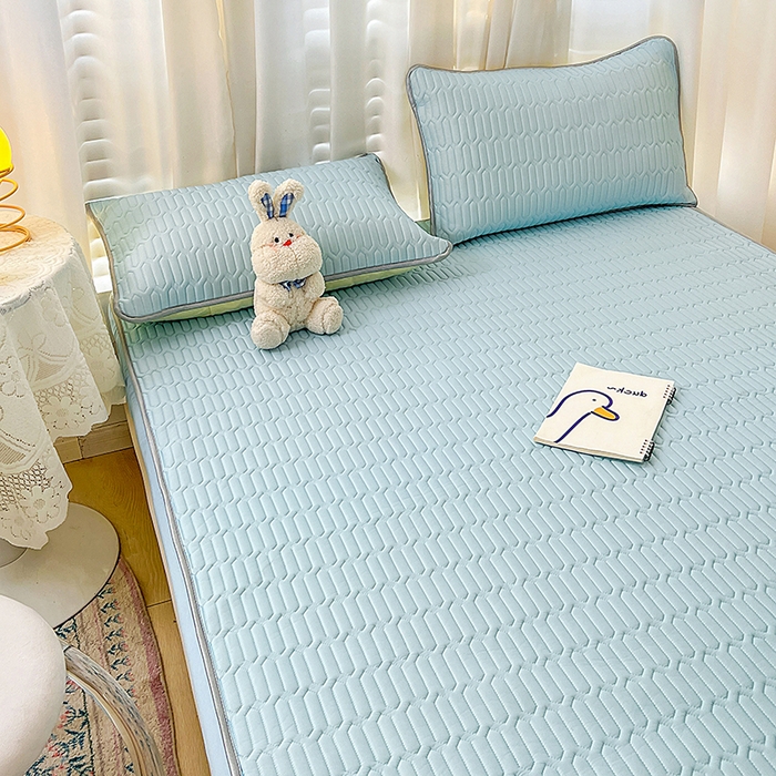 91家纺网 家纺一手货源 找家纺 民新家纺 2023新款乳胶凉席床笠款 天空蓝