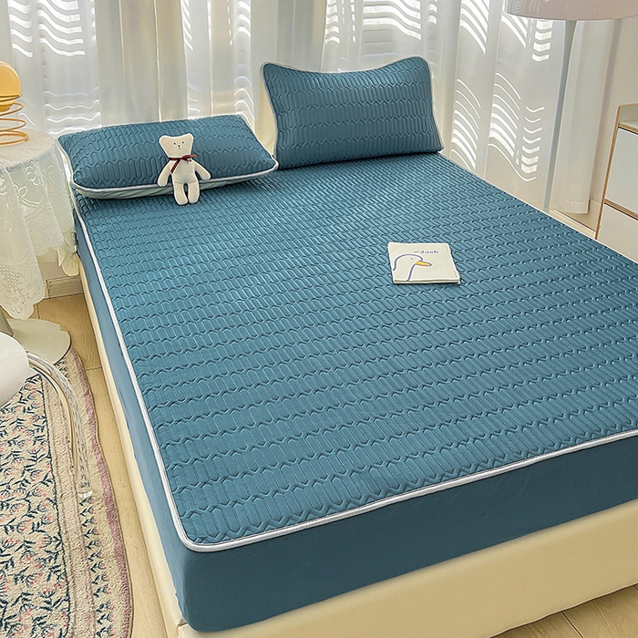 91家纺网 家纺一手货源 找家纺 民新家纺 2023新款乳胶凉席床笠款 宝石蓝