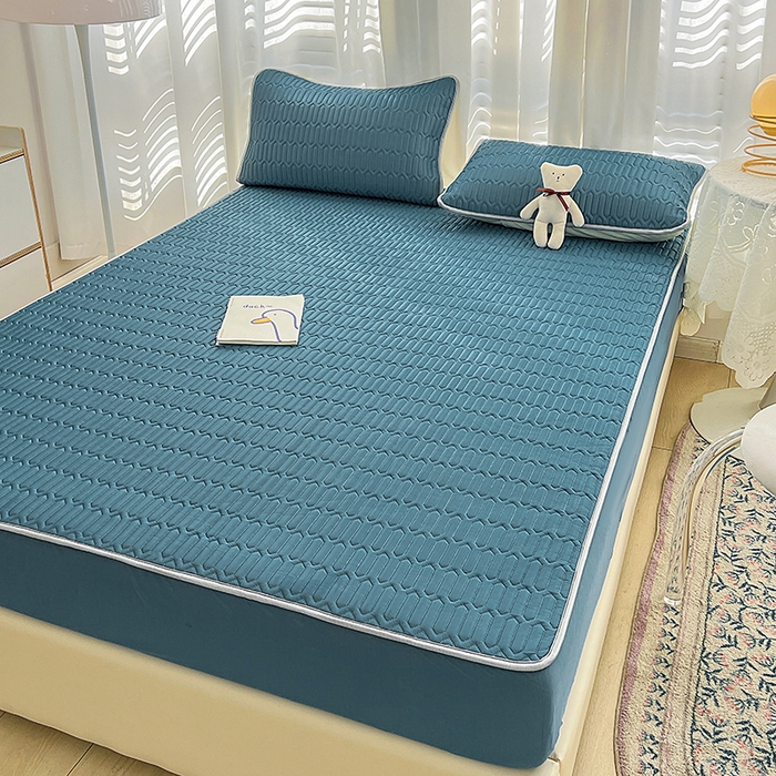 91家纺网 家纺一手货源 找家纺 民新家纺 2023新款乳胶凉席床笠款 宝石蓝